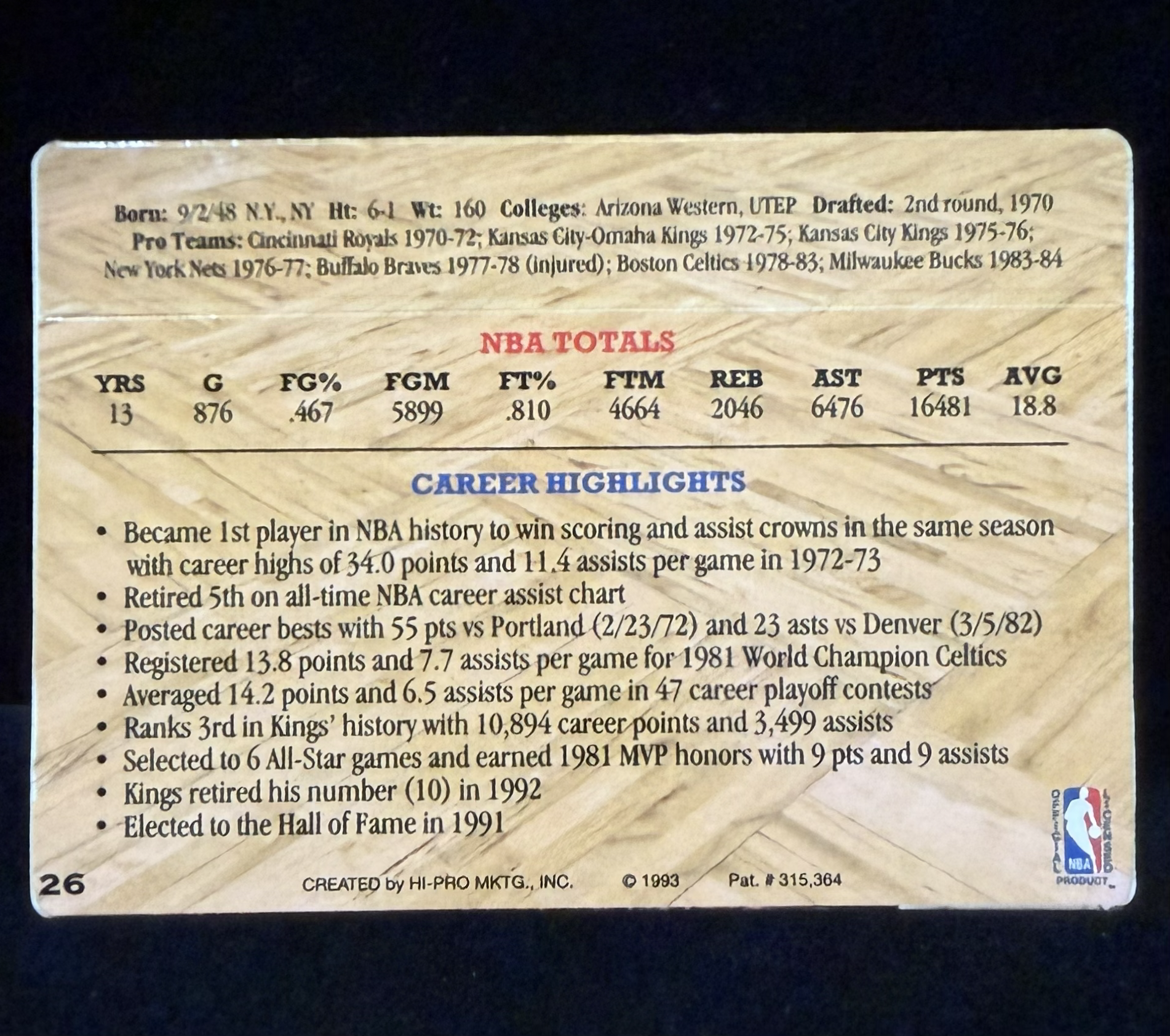 1993 Action Packed Hall of Fame #26 Nate Archibald (Rare Print Error)